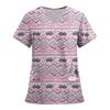 Women's Fashion Printed Short Sleeve V Neck Pattern Tops Pocket Working T-shirts