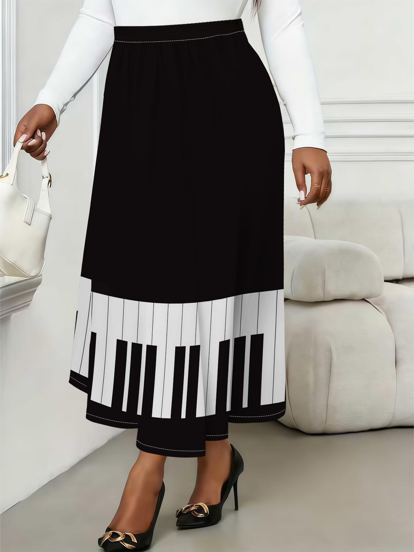 

Plus Size Black & White 3D Piano Key Polka Dot Lace Mini Skirt 4XL чорний