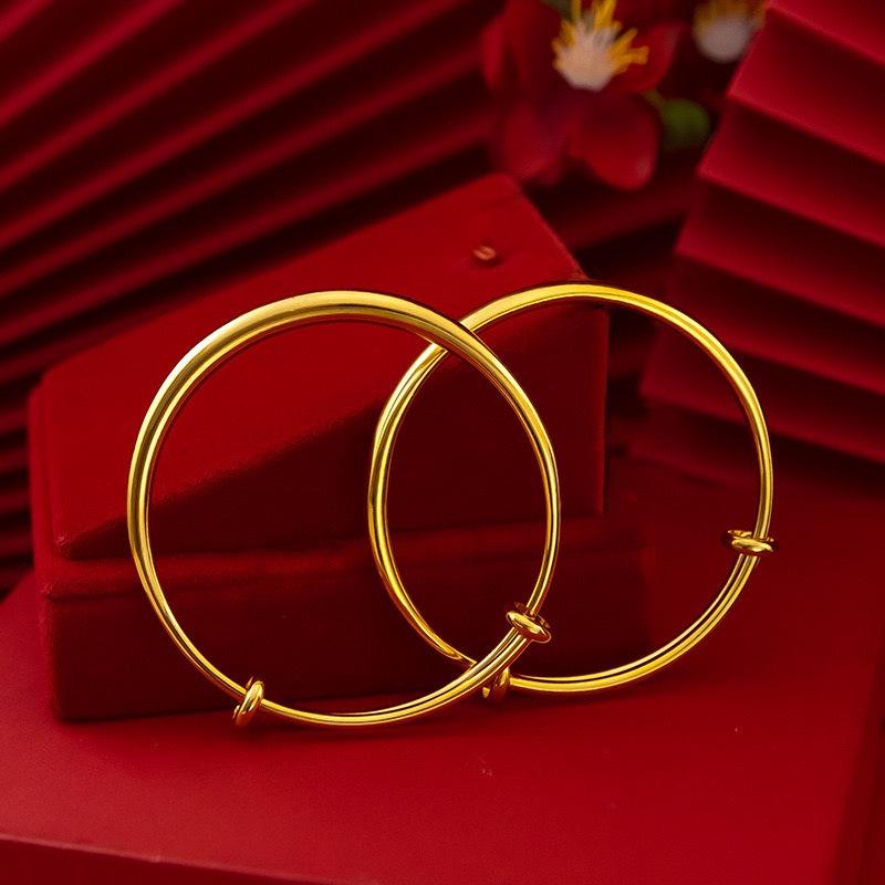 Gold-Plated Women's Smooth Round Belly Bangle Bracelet - Simulated Gold, Wedding High-End Accessory