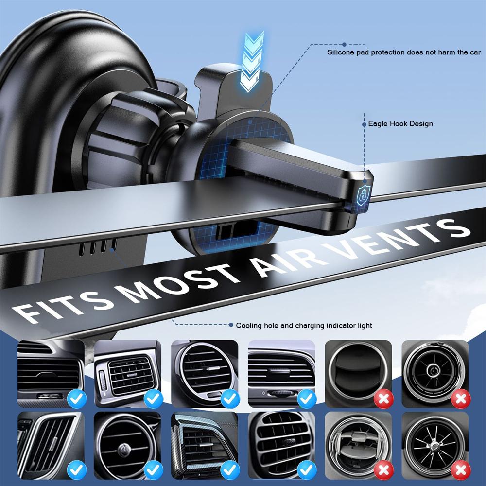 15W Wireless Car Charger Phone Holder-Gravity Mount/Auto-Clamp/Fast Charging/360° Rotation For iPhone/Samsung