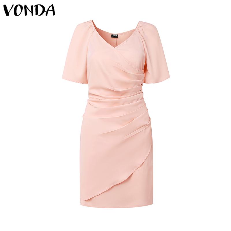 

ZANZEA Элегантное женское платье с квадратным вырезом, короткими рукавами, приталенное, повседневное облегающее платье S розовый