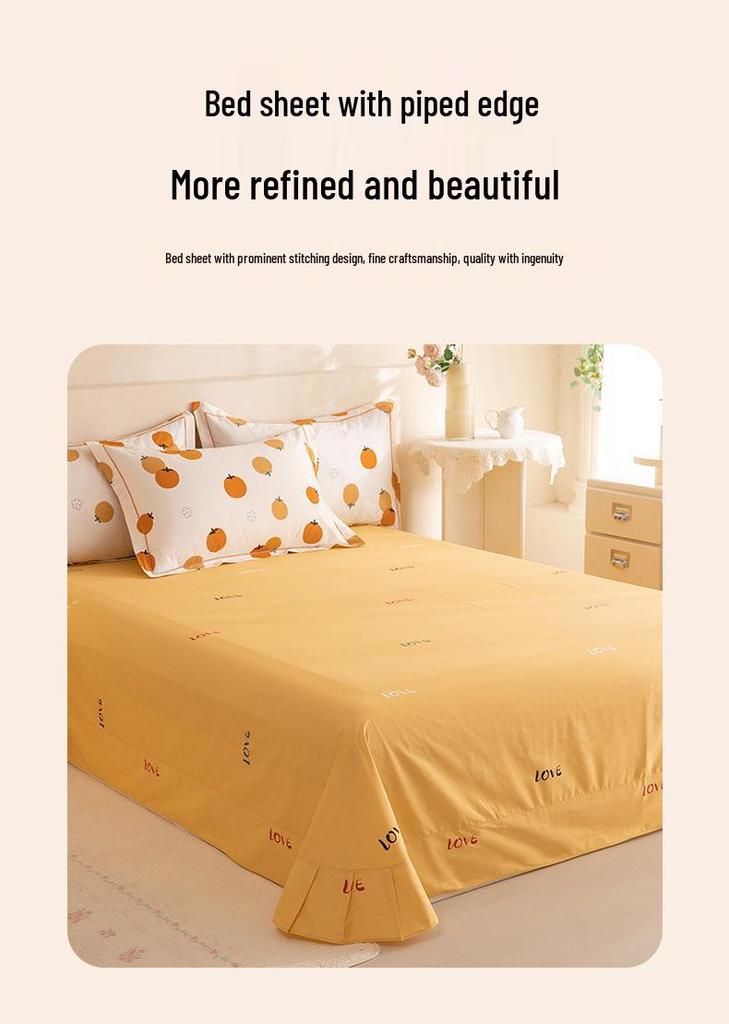 Fresh Orange 100% Cotton Four-Piece Bedding Set - Duvet Cover & Bed Sheet for Student Dorms and Homes