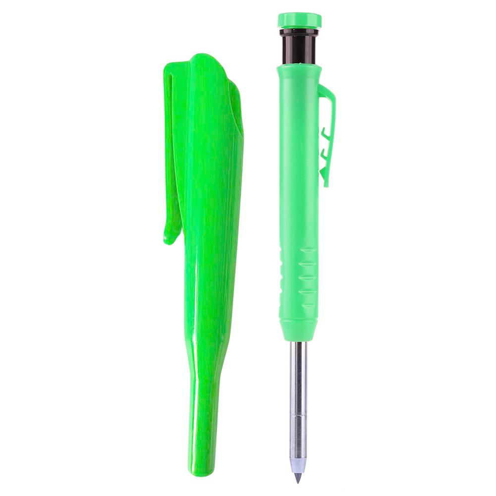 Solid Carpenter Pencil with Refill Lead and Built-in Sharpener for Deep Hole Mechanical Pencil Scribing Marking Woodworking Tool