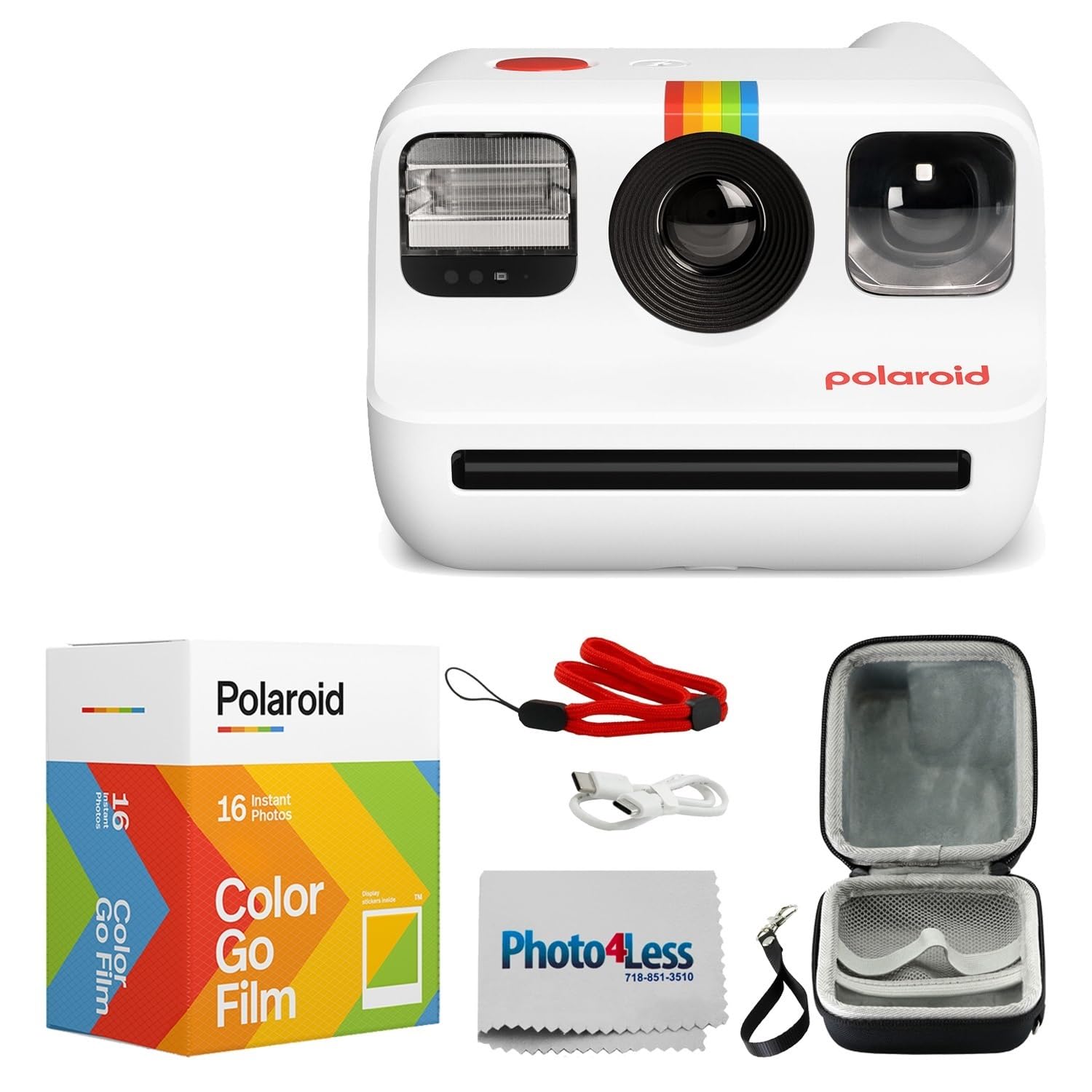 

Polaroid Go Generation 2 Instant Film Mini Camera with Polaroid GO Color Film Double Hard Carrying and Lens Cleaning Cloth (White) Pack, Case,