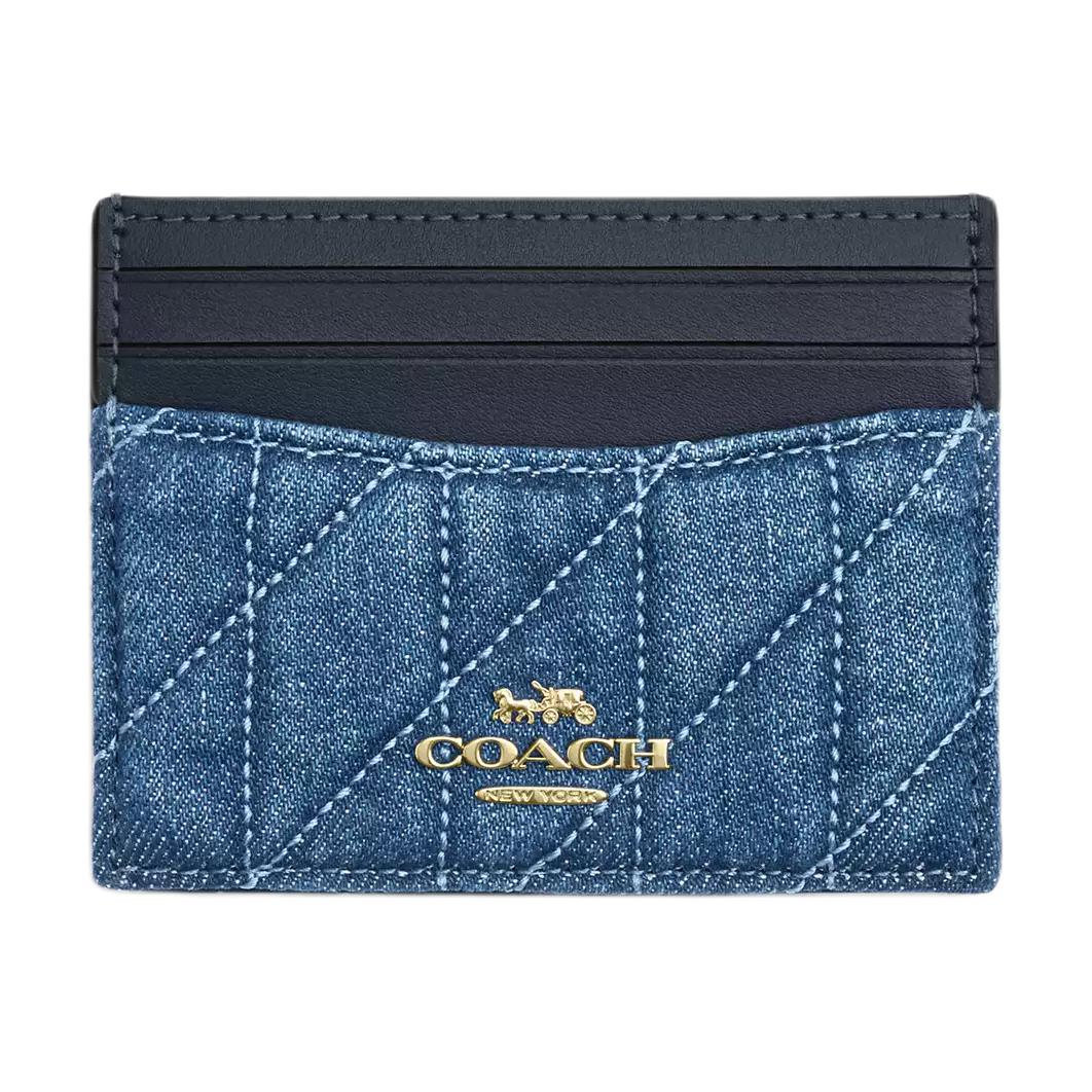 Coach Card Case 10 Ultra Thin Quilted Classic Logo Smooth Leather Unisex Card Case Indigo CAT70-IMTYV Indigo