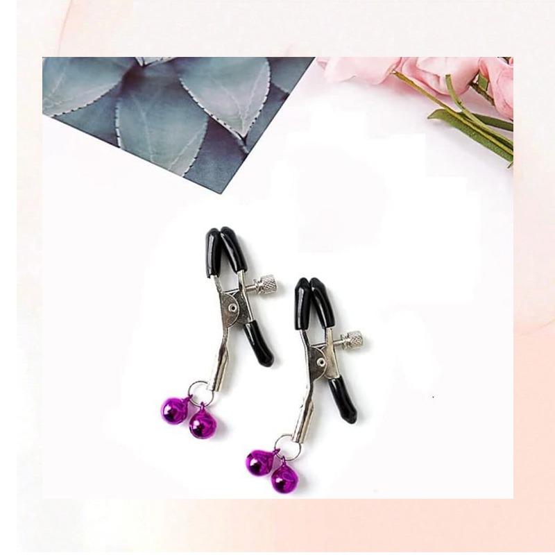 Nipple Clamps Breast Clips Metal Stimulator Purple Bells Rubber Couples Adult Sex Toys