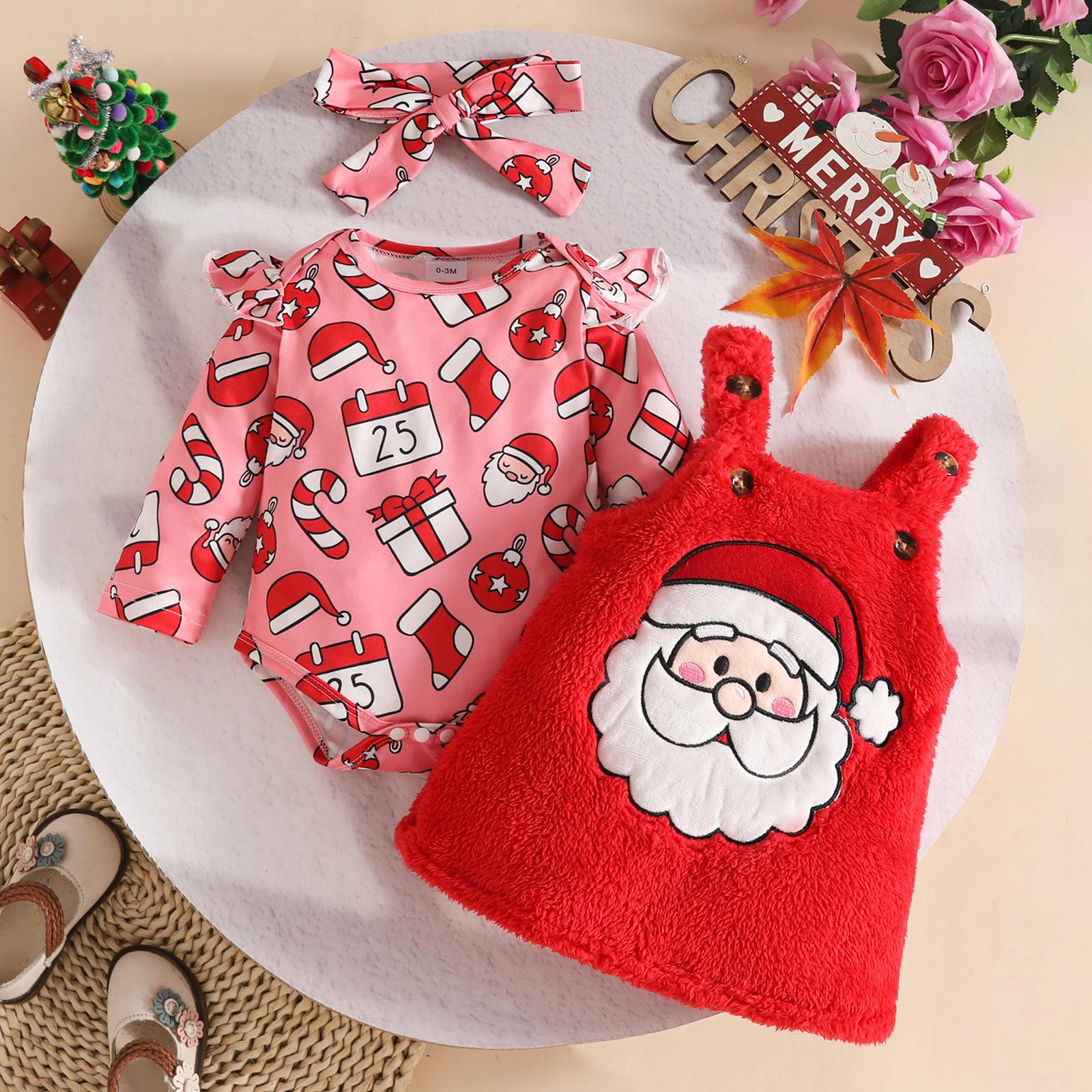 

Infant Christmas Fuzzy Romper & Gingerbread Santa Dress Set for Baby Girls 0-3 Months
