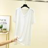 Damen V-Ausschnitt Kurzarm T-Shirt Lockerer Schnitt Lässiges Modal Strickoberteil Einfarbig Sommer Mittellanges Layering-Shirt