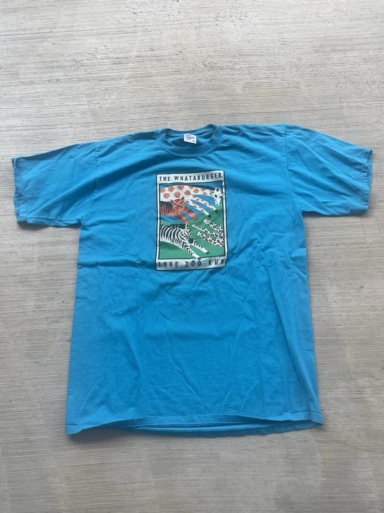 Vintage 90s Whataburger Houston Zoo Run Shirt Men's Size XL Blue Front Back