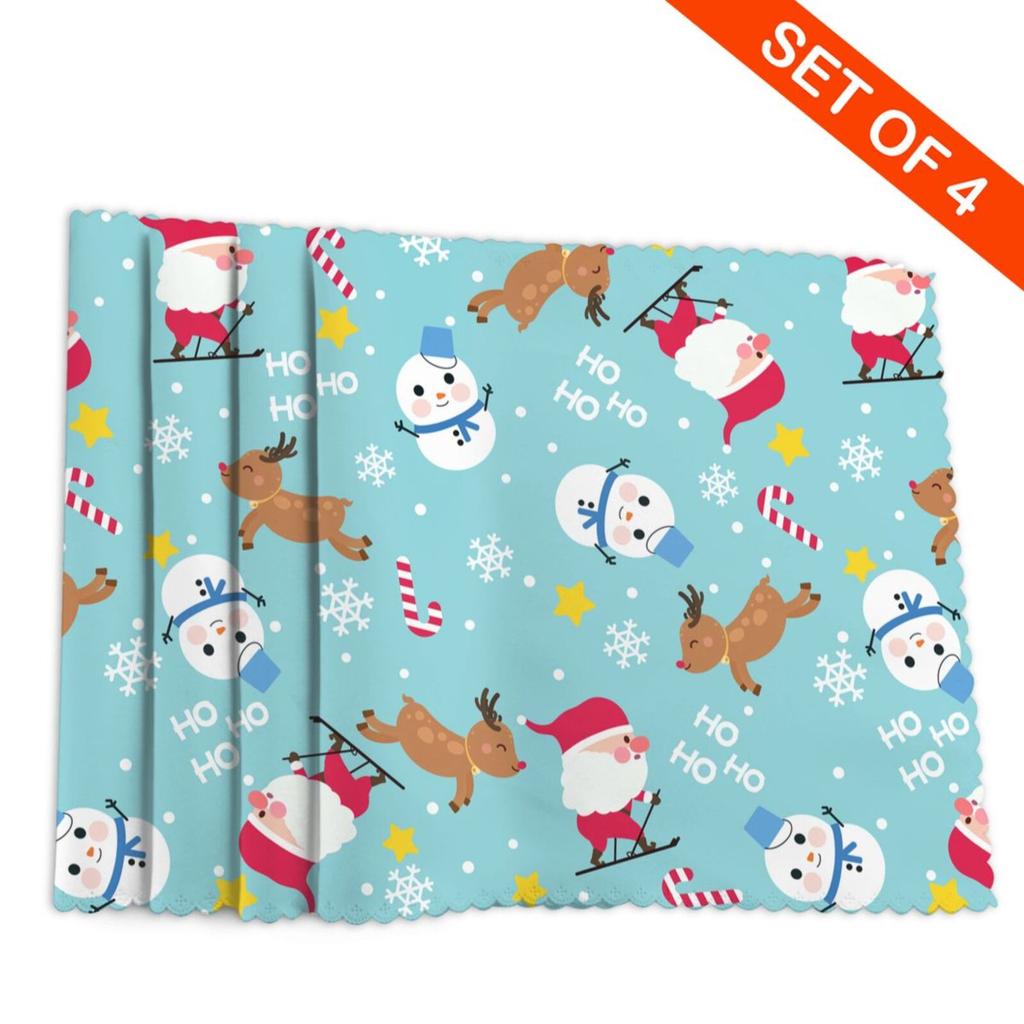 Christmas Placemats Table Mats Snowflake Santa Claus Coaster Pad Cup Dining Kitchen Placemat Non-Slip Home Decorations