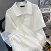 Women's Summer 2026 Casual Sports Suit - Hong Kong Style Short Sleeve T-Shirt & White Two-Piece Set