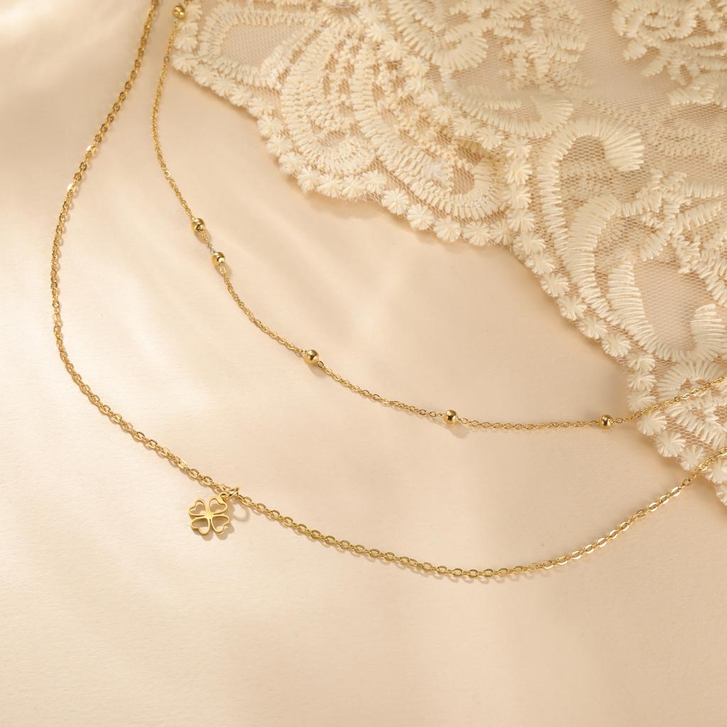 Teamer Four-Leaf Clover Clear Zircon Necklace Stainless Steel Little Charms Choker Lucky Jewelry Birthday Gift 2026 Spring New