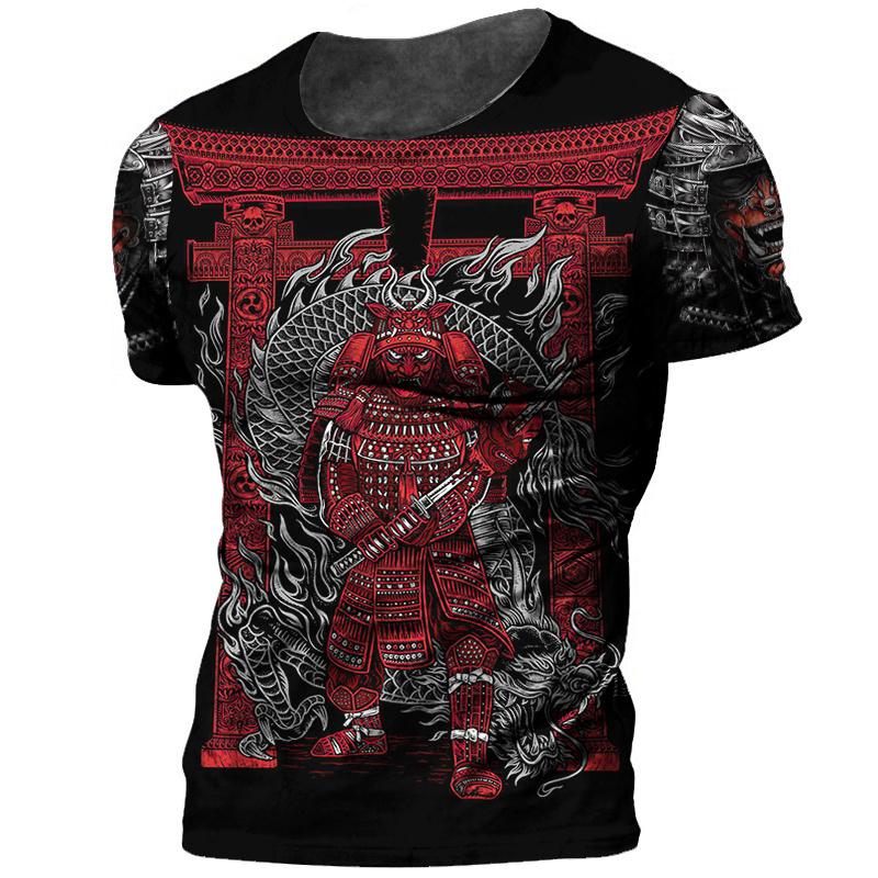 2022 Vintage Japan Samurai Men's T Shirt O-Neck Cotton Short Sleeve Tops 3D Print Oversized Punk Streetwear Men's Clothing Tees