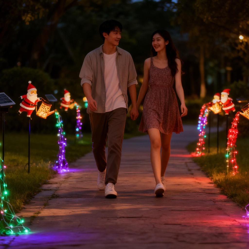 Solar Christmas Santa Claus Kettle Lights Metal Solar Hanging Santa Claus Outdoor Garden Lamp for Lawn Festive Decor Xmas Gift