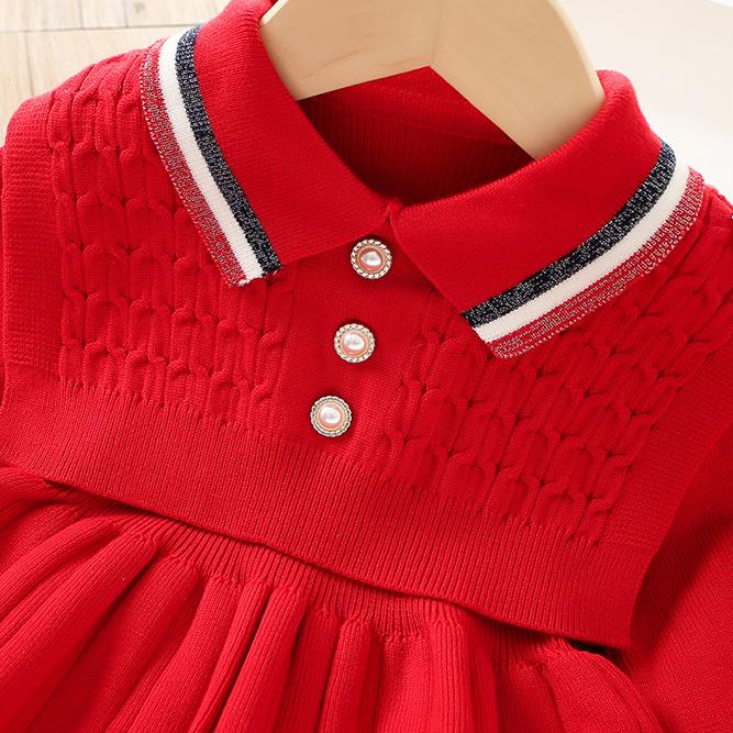 Autumn Winter Girls Sweater Long Sleeve Dress Vest Stripe Party Girl Baby Knitted Wool Dress Casual Vestidos