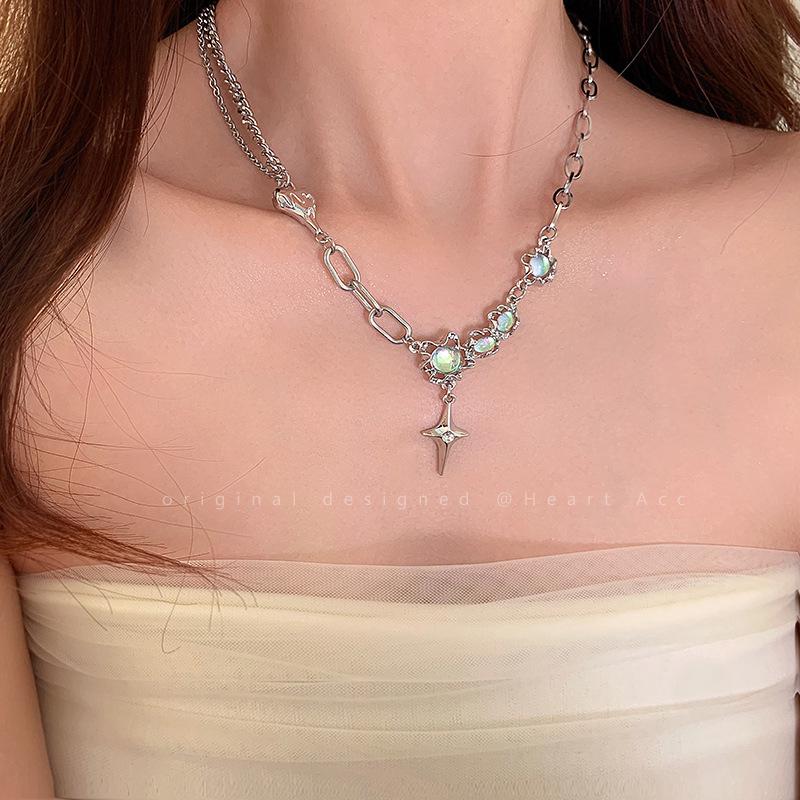 Moonstone Cross Titanium Steel Necklace - Women's Summer Luxury, Trendy Influencer Accessory