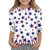 Print Tops For Youth Girls Round Neck 3/4 Sleeves T-Shirts Trendy Tops Outfit Tees Independence Day