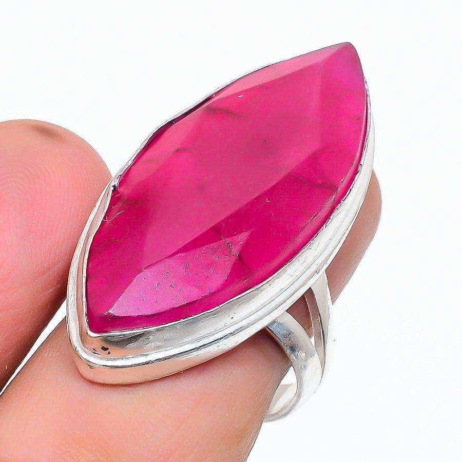 

Рубин(Смоделированный) Этническое ювелирное кольцо ручной работы с драгоценными камнями, размер 9 VR-2189