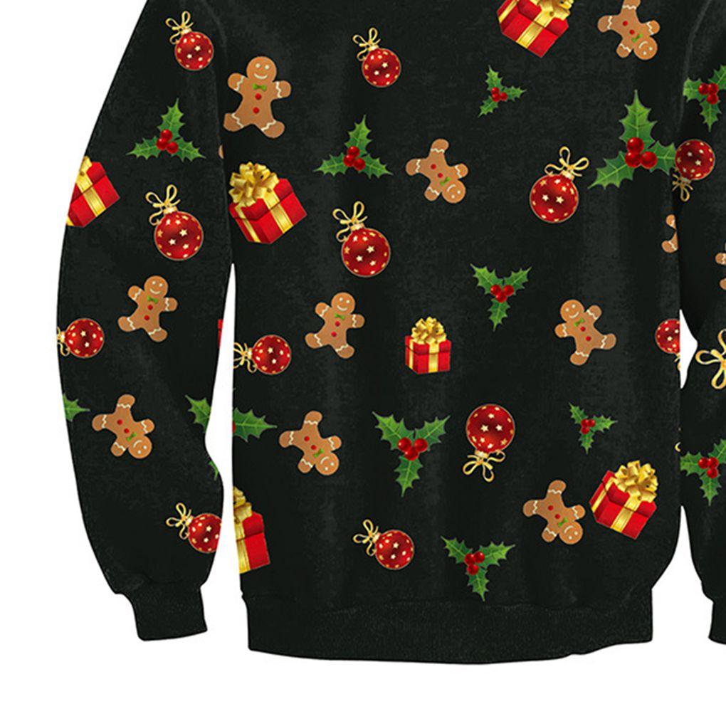 Loose Round Neck Sweatshirt Top Santa Claus Printed Long Sleeve Pullover