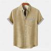 Men's Linen Shirt Hawaii Casual Vacation Men's Short Sleeved Lapel Pocket Shirt Men's Linen Top