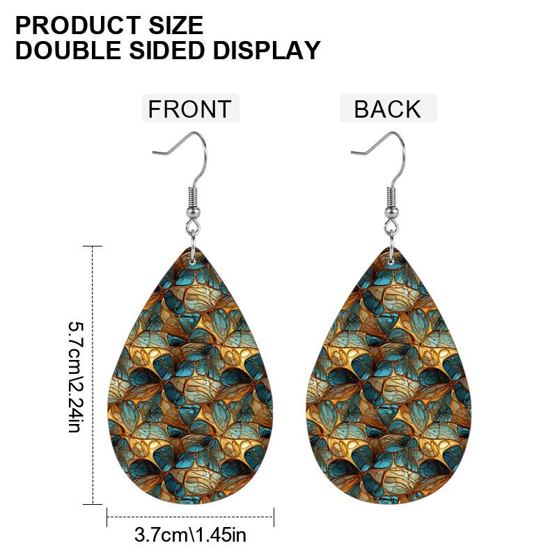Chic Boho Palace Style PU Drop Dangle Earrings for Women, Vintage Floral with Geometric Double Sided Hoop Earring, Women's Fashion Drape Earrings