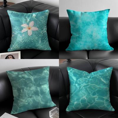 Blue Green Ocean Print Pattern Pillow Case Anti-dustmite Pillowcase Invisible Zipper Silky Short Plush Sofa Cushion Cover