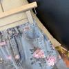 Women's Fashion Vintage Versatile Split Cowboy Printed Package Hip Mid-Length Half-Body Skirt