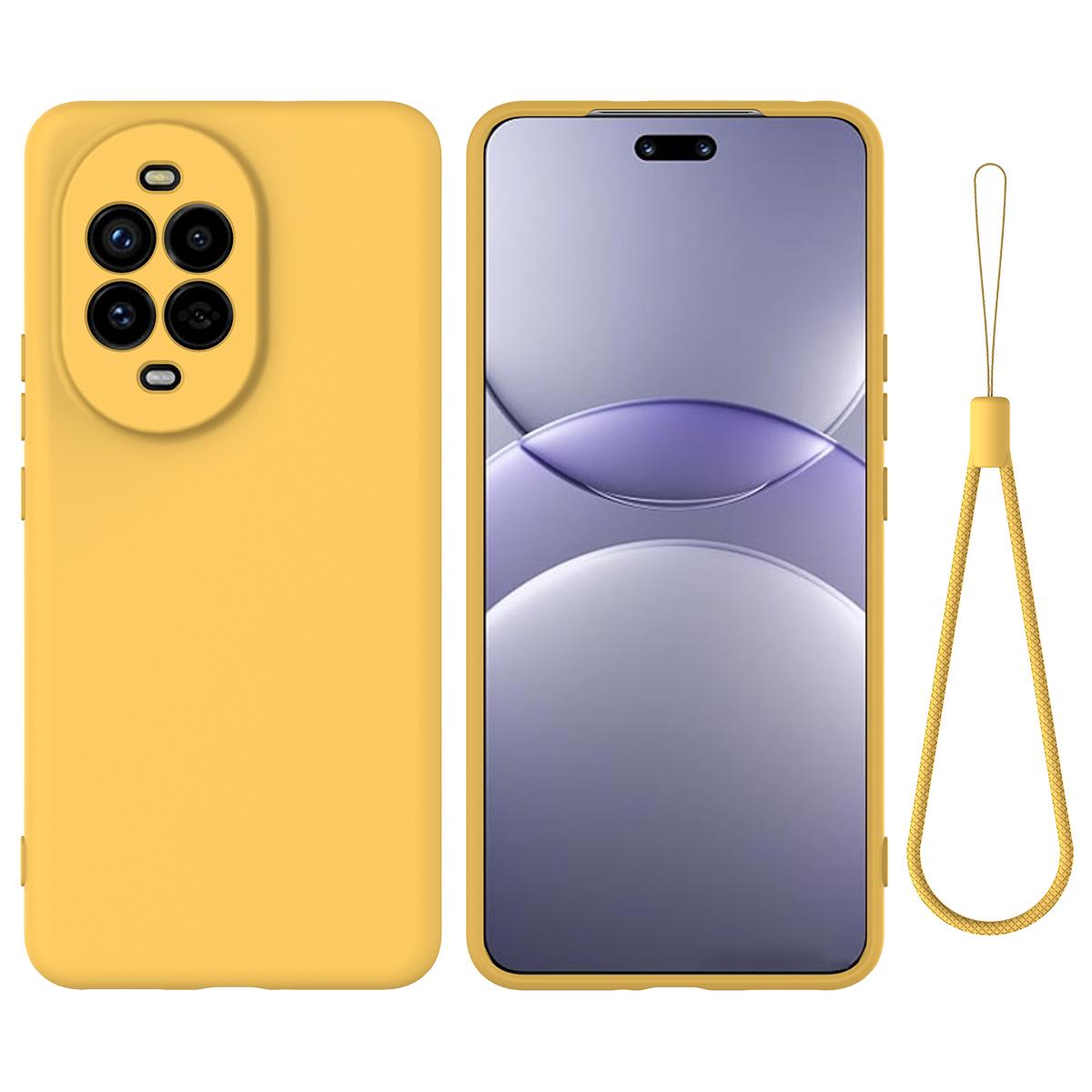

For Huawei nova 14 Ultra 5G Liquid Silicone Case Phone Back Cover with Hand Strap Yellow