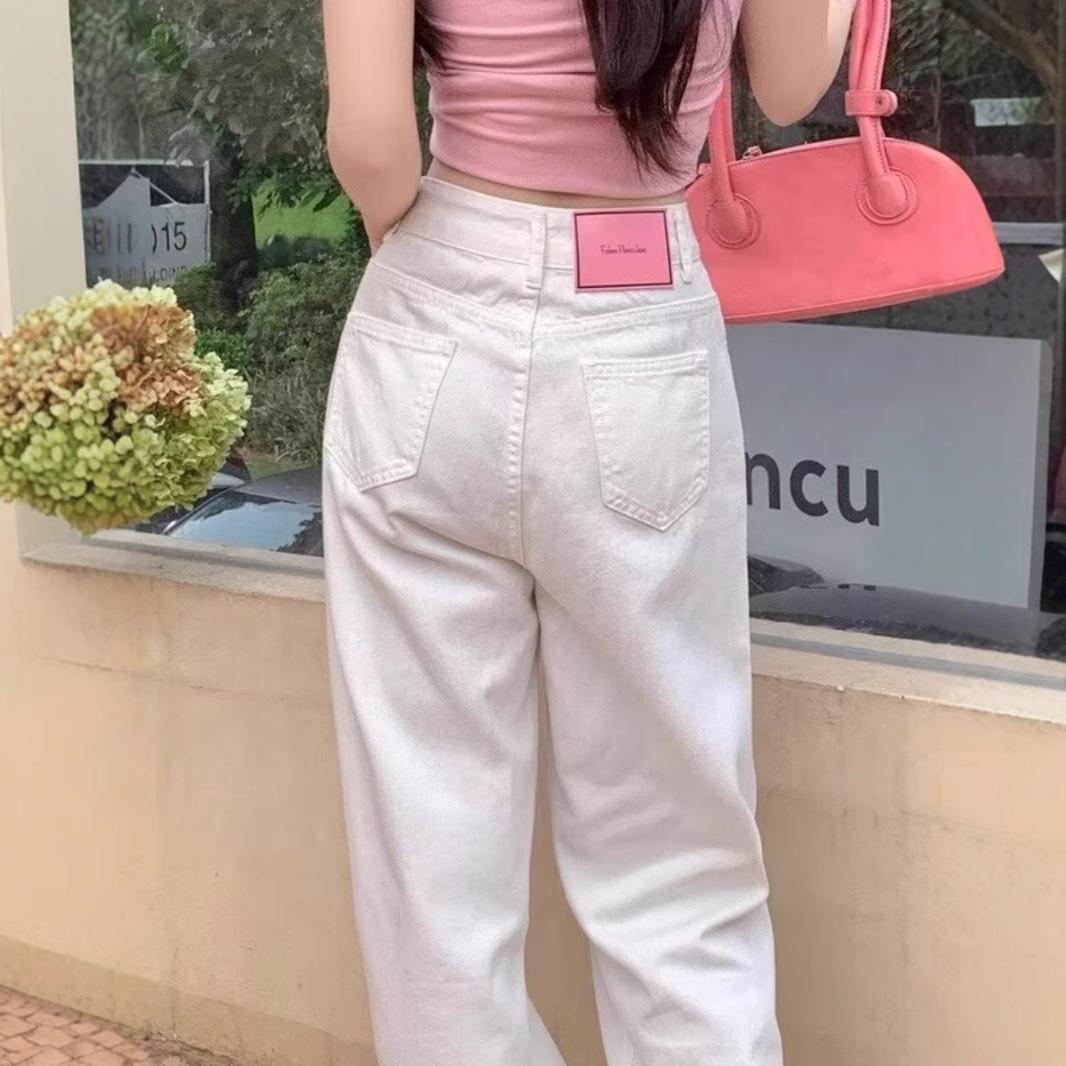 

Women s High-Waisted White Wide-Leg Jeans - Summer 2025 Slimming Straight-Leg Petite Floor-Length Pants S