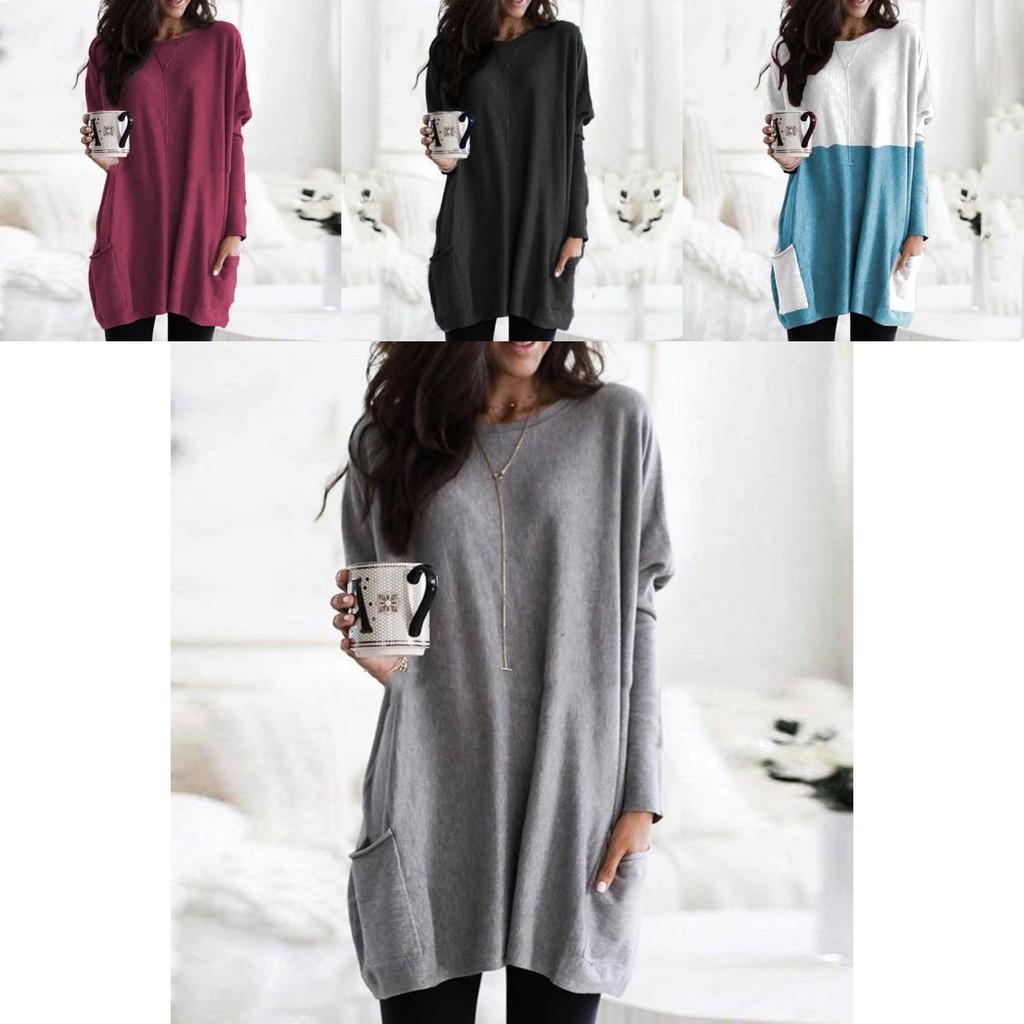 Elegant Women's Jumper Mini Dress Blouse In Vibrant Colors With Two Pockets