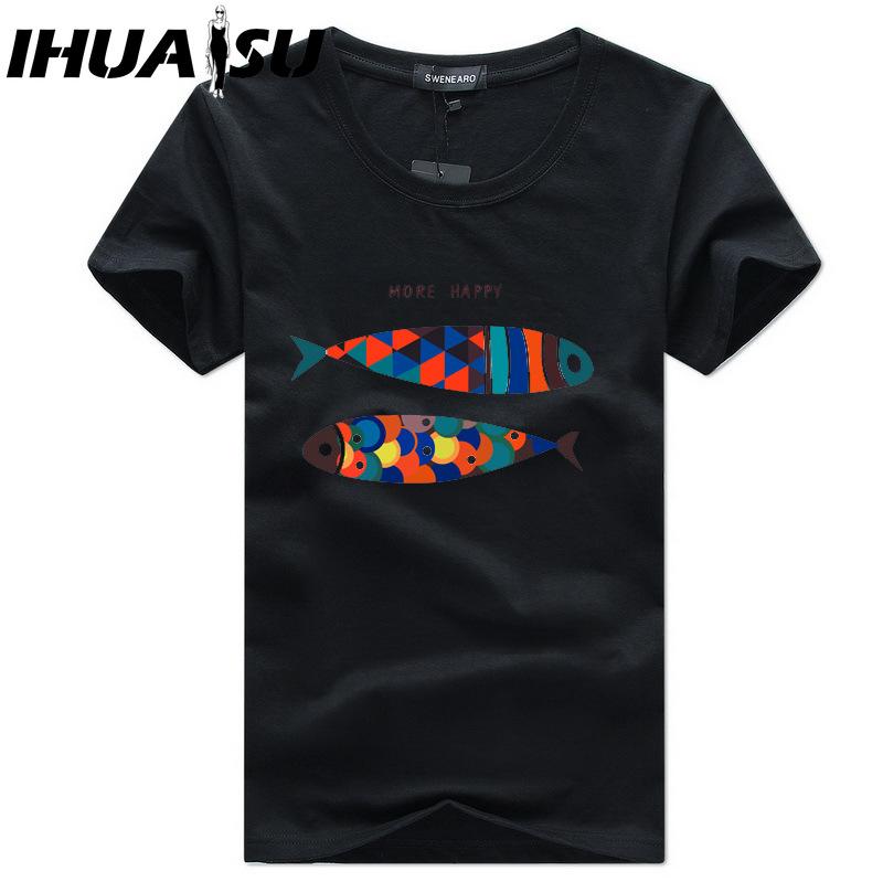 IHUASU Bavlněné tričko s krátkým rukávem Pánská móda Košile s volným polovičním rukávem Košile s potiskem