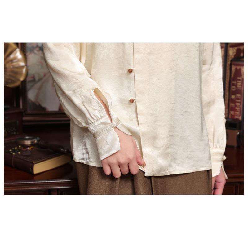 Plate Button Shirt Women's Spring and Autumn Retro Tang Dynasty Oblique Placket Long-sleeved Blouse