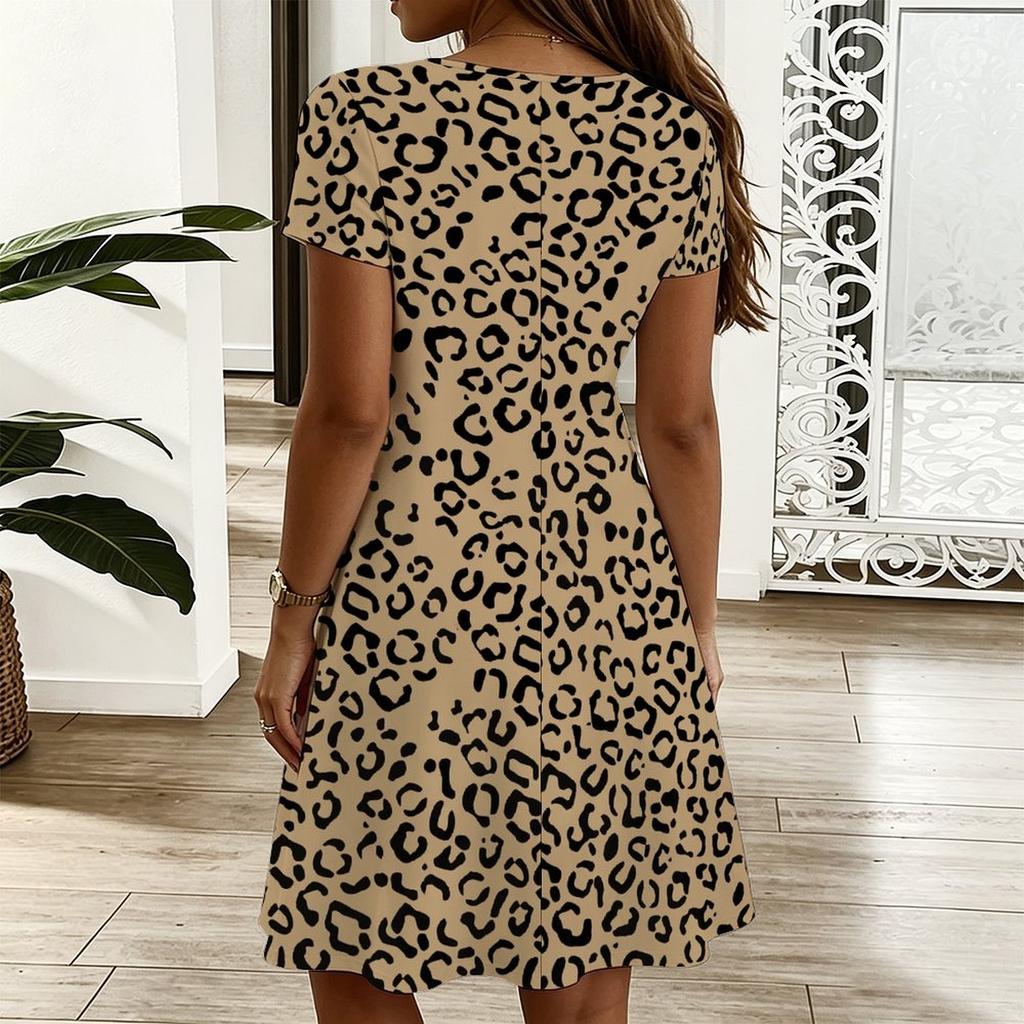 Ladies V Neck Elegant Tulip Cluster Plus Size Short Sleeve Summer Loose Dress