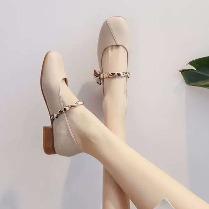French Mary Jane Single Shoes Women's Summer New Shallow Mouth One Shoe Two Wear Small Heels Low Heel Beanie Shoes