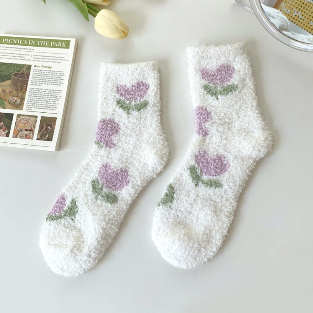 Coral Fleece Coral Velvet Socks Soft Plush Women Socks Warm Mid-tube Socks  Winter