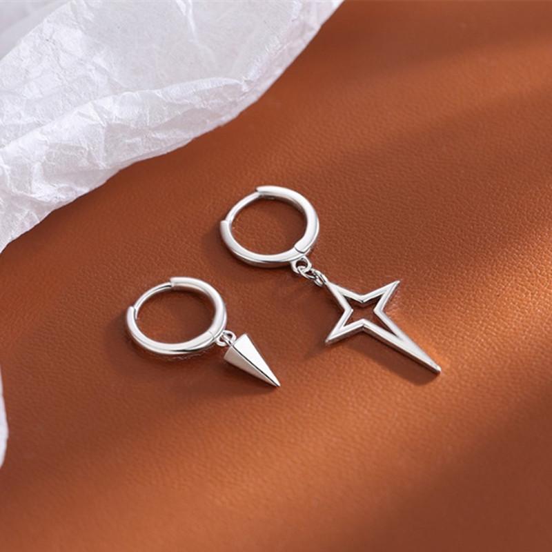 Korean Fashion Cross Asymmetric Stars Ear Buckle Drop Earrings for Women Hyperbole Trendy Hip Hop Cone Geometry Jewelry