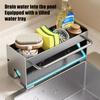 Draining Rack Kitchen Sink Organizer Anti-Rust Carbon Steel Structure Self-Draining Design Towel Rack Sponges Soap Detergent Bottle Holder