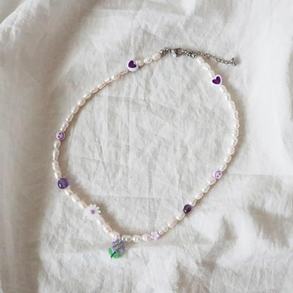 Surgical Freshwater Pearl Amethyst Gemstone Flower Choker Necklace