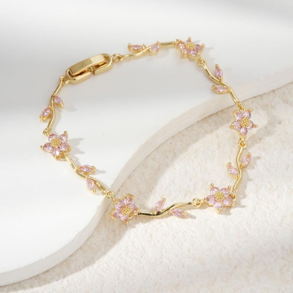 Tide Multiple Color Flower Rhinestone Branch Leaf Bracelet Dopamine Niche Sense Copper Women's Bangle Gifts
