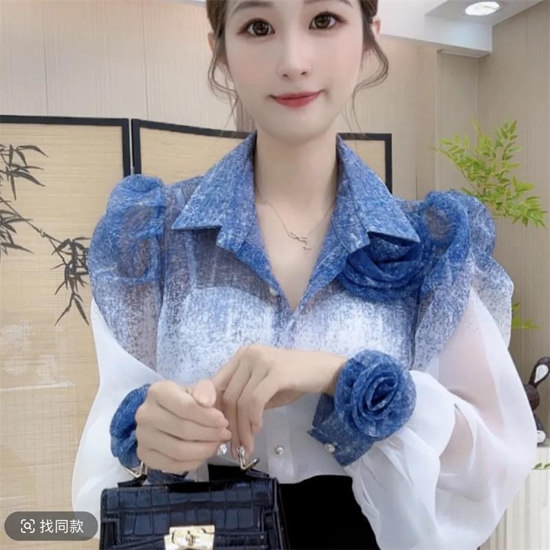 Three-Dimensional Flower Sunscreen Shirt with A Sense Design Long-Sleeved Clothes and Women's Temperament Joker Top