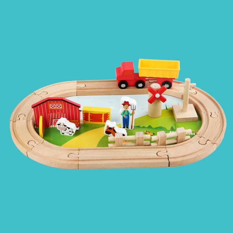 Wooden Track Farm Scene Building Blocks Children Toy Set For Gift Giving