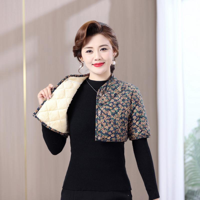 Mid-Sleeve Fleece-Lined Camisole Vest for Mid-Aged & Elderly Mothers – Autumn/Winter Warmth with Neck Protection