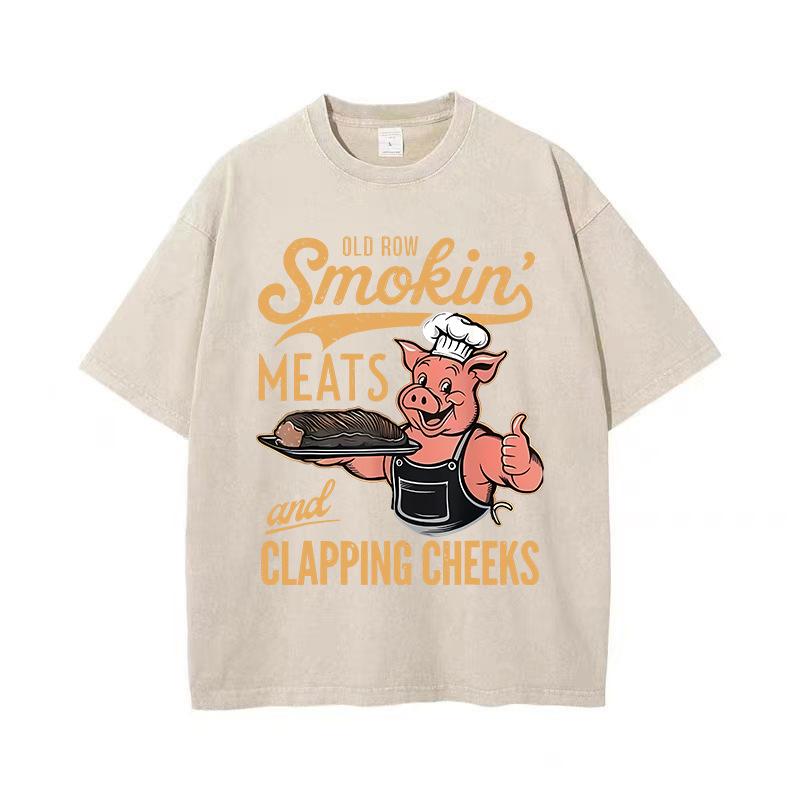 Letní nové old washed tričko volného střihu s potiskem piggyback street skateboarding bavlna hip-hopové tričko