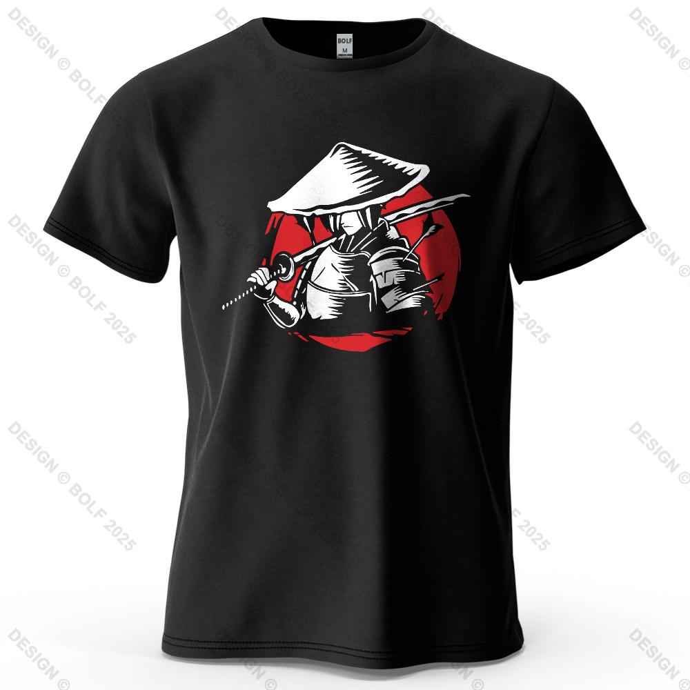 Samurai Cool Printed Men's T-Shirt 100% Cotton Oversized Traditional Graphic Tees for Women Tops Tees Casual Streetwear