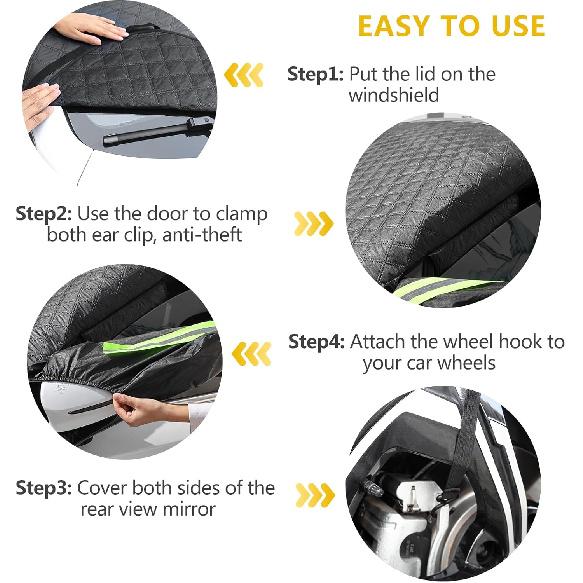 Car Windshield Cover For Ice And Snow, Magnetic Car Anti-Snow Cover For SUV Truck 4-Layer For All-Weather Automotive Frost Snow Covers With Mirror