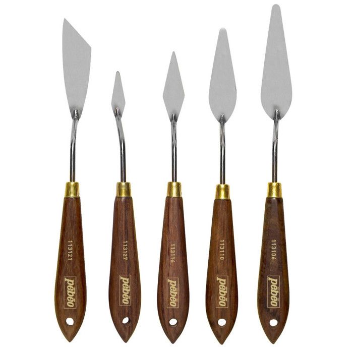 Painting Knives - 5 Shapes and Sizes - Flexible Steel Blade - Acrylic - Oil - Pébéo