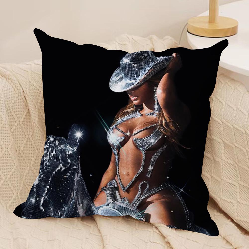 Singer B-Beyonce Cowboy Cushion Cover Soft Plush Double-Sided Printed Sofa Pillow Cushion Cover | Cozy All-Season Decor Gift