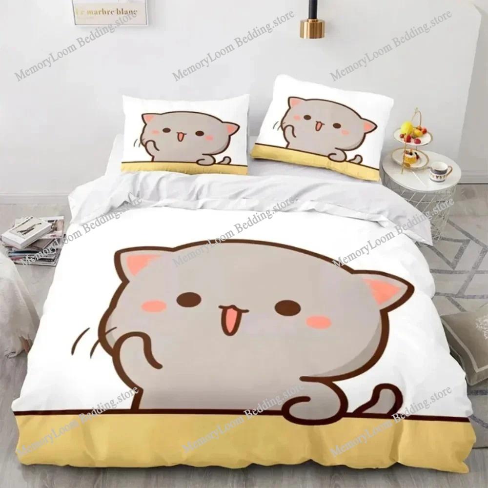 Lovely Peach Cat Cute Bedding Set Cartoon Anime Adult Kid Bedroom Soft Duvet Cover 3D Print Vibrant Kawaii Anime Cozy Set