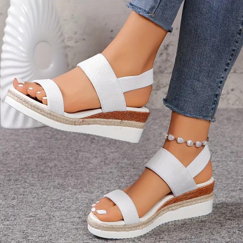 

Foreign trade large size platform sandals women s summer new hemp rope bottom fish mouth wedge elastic band beach sandals women 43