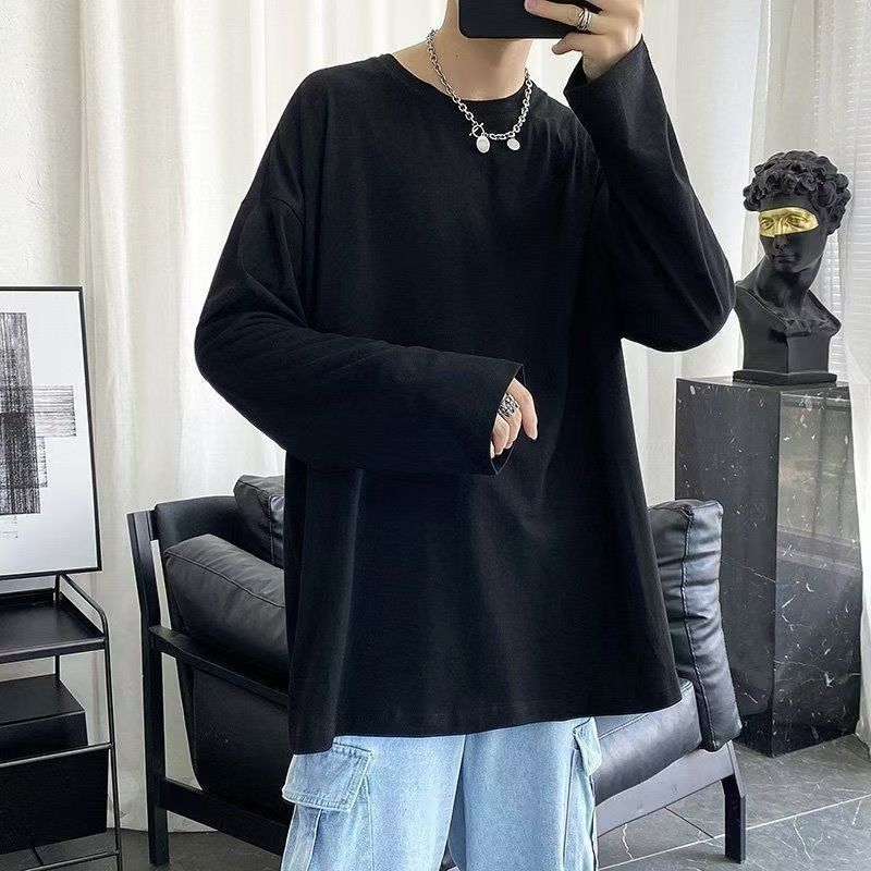 Long-sleeved T-shirt for Men in Autumn Loose and Versatile Solid Color Bottoming Korean Style Simple Top Casual Bottoming Shirt